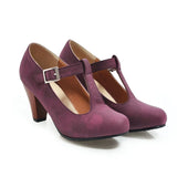 EDEELVEEYS Womens T-Strap Round Toe Mary Jane Pumps Vintage Heels Chunky Costume Dress Swing Shoes Black Gray Purple Plus