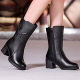 Women Ladies Female Mother Genuine Leather Mid Calf Boots Shoes Winter Plush Fur Warm Floral Zipper Plus Size 41