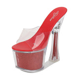 Breakj New Korean Version Of The Nightclub Car Model Shoes Super High Heels Thick Heel Waterproof Platform Sandals Transparent Crystal