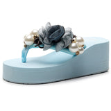 High Heel Women's Summer Pearl Korean Slope with Flip-flops Women's Platform Sandals Vacation Travel Sandals Womans