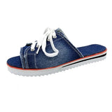 Women Peep-toe denim Sandals Breathable Summer Shoes Comfortable Casual Slippers Ladies New Flat Shoes Zapatos