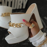 Summer New Square Heel Sandals Fashion Chain Band Outdoor Open Toe Women's Sandals Party Dress Platform High Heels