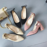size 44 pointed high heels suede shallow mouth thick with black Slip-On work shoes trend fashion Butterfly-knot women