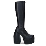 style autumn winter boots elastic microfiber shoes woman ankle boots high heels black thick platform long knee high boots