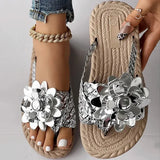 Women's Fashion Trend Flip Flops Slippers Woman Flat Vacation Holiday Braided Floral Pattern Open Toe Sandals Shoes Size