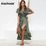 Long Wrap Dress 2021 Summer Boho Style Floral Print Maxi Beach Dress Sexy Side Split Party Dress Sundress