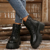 Breakj Front With Side Zippered Women's Boots Thick-Bottomed Belt Buckle Fashion Women's Boots Low-Clinular Round Head Black Martin
