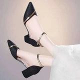 Trade High-Heeled Single Shoes 2023 New Summer Baotou Hollow Thick Heels Buckle High-Heeled Sandals
