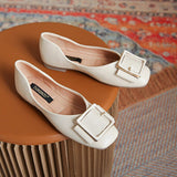 Spring Fashion Ballet Flats Shoes Women Ballerina Shoes Square Toe Square Buckle PU Leather Shallow Shoes Loafers
