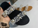 2021 Summer Women Sandals Solid Color Pearl Open Toe Flat Sandals Outdoor Beach New Fashion Plus 35-43 Zapatillas Mujer