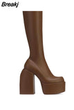 Dropship Sexy Party Elegant Chunky Platform Women Boots Great Quality Big Size 48 Walking Comfy Knee High