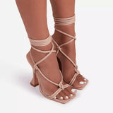 Breakj Summer Plus Size Sandals Women's Head Solid Color Ankle Ring Strap Sexy Fashion High