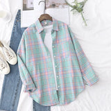 New Fashion Loose Womens Plaid Shirt Fresh College Style Design Blouses And Tops Long Sleeve Casual Female Checked
