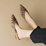 New Pointy Thin Heel Baotou Mid-heel Half Slipper Female Leopard Print All-match