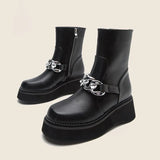 Chain Leather Boots Women Handmade High Quality Platform Chelsea Boots Wedge Heel Zip Comfortable Autumn