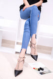 Women's Shoes 2019 Summer Pointed High-heeled Stiletto Patent Leather Rivet Single Shoes Was Thin Buckle Women's