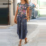 Summer Fashion O Neck Floral Print Pocket A-line Dress Casual Short Sleeves Patchwork Retro Slim Dresses Elegant