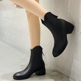 Heel Short Leg Boots Korean Version Rear Zipper Fashion Trend Leather Boots Large Size Sexy Martin Boots Temperament Fashion