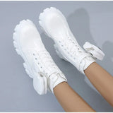 Motorcycle Boots For Women Lace Up Chunky Heels Belt Buckle Pocket Cool Punk Ladies Short Ankle Boots 2021 Girls