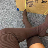 Breakj Autumn And Winter Sharp Head Thick And Knitted Knee Boots Woman 43 Large Elastic Long