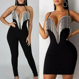 Women Jumpsuit Sexy Ladies V-Neck Halter Strappy Bodycon Short Mini Party Jumper Romper Tassels Jumpsuits Woman