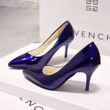 Lady Women Shoes Pointed Toe Pumps Patent Leather Dress High Heels Boat Shoes Wedding Shoes Zapatos Mujer White Blue