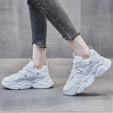 Chunky Sneakers Female Lace Up Platform Vulcanized Ladies Zip Breathable Comfort Flat Woman Casual Walk Shoes Plus