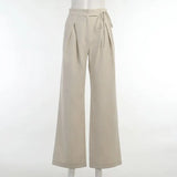 Lace Up Wide Leg Pants For Women Sexy Autumn 2021 Female Button Streetwear Office Lady Classic Pockets Pantalones