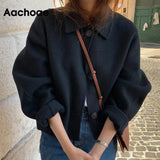 2021 Autumn Winter Women Elegant Solid Color Wool Coats Chic Turn Down Collar Long Sleeve Coat Female Chic Outerwear