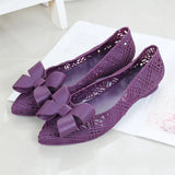 Shoes Pointed Toe Bowtie Hollow Out Summer Woman Flats Ladies Slip On Comfortable Jelly Shoes Fashion 2020 Female