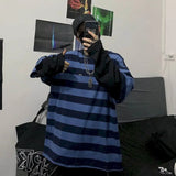 Korean Oversized Tshirt Women T Shirt Men Loose Harajuku BF Retro Striped Fake Two-piece Long-sleeved T-shirt Student