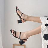 Breakj Women Sandals Ladies Square Heels Elegant Summer Slippers Outside Cross Tied Leather Female Slides 2023 Fashion Woman