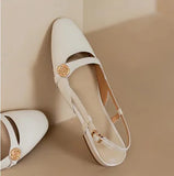 Breakj Retro Soft Leather Coarse Heel Mountain Tea Head Sandals Women's Summer New Low Heel Back Empty Mary Jane Single