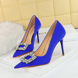 Breakj Fashion Banquet High-Heeled Shoes Women's Shoes Fine Heel Ultra High Heel Shallow Mouth Pointed Water Diamond Buckle Single Shoes