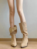 Shoe Two Wear Vintage Wrinkled Boots Frosted Pile Boots Female Thick Heel Temperament Pointed Button Middle
