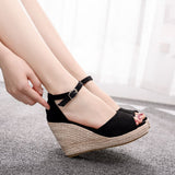Breakj Cm Fish Mouth Water Table Heel Sandals Large-Size Sandals Bohimia Fish Mouth Sandals Hemp Rope Heel