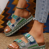 Breakj New Thick Bottom Rope Double Buckle Water Drill Softwood Beach Slippers Large Size Women's Shoes Bright
