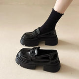 New Korean Version Of The Pine Cake Loafer Shoes Platform Raised Small Leather Shoes Female Black British Round Head Retro JK Single