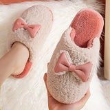 Woman Cute Slippers Warm Plush Bowknot Ladies Flat Shoes Women's Home Indoor Slippers Female House Shoes Girl