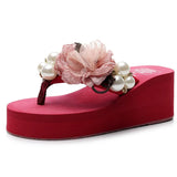 High Heel Women's Summer Pearl Korean Slope with Flip-flops Women's Platform Sandals Vacation Travel Sandals Womans