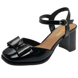 2022 Big Bowknot Thick Heels Pumps Women Summer Ankle Strap Singback Shoes Woman Patent Leather High Heel Shoes