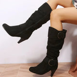 Breakj Autumn And Winter Boots New But Knee Velvet High With Belt Buckle Round Head And Long Boots
