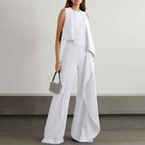 Celmia Holiday O-neck Jumpsuits Fashion Asymmetrical Summer Women Long Rompers Sleeveless Ruffles Casual Wide Leg Pant