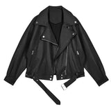 2021 New Spring Women Pu Leather Motorcycle Jacket Female With Belt Solid Color Jackets Ladys Loose Casual