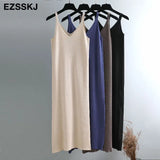 knit maix dress women spring summer A-line v-neck long strapless dress female Loose casual basic Camis tank