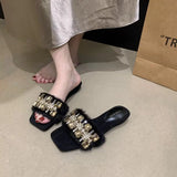 Breakj Slippers Women In The Summer Of 2025 New Soft Glutinous Wear! Milk Tea Apricot Water Drilling Temperament Exposed Toe Hairy
