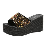 Breakj Summer New Large-Size Ladies Sloping Sandals And Slids Casual Comfortable Black