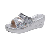 Women Wedge Sequins Slippers Bling Platform Flip Flops Soft Comfortable Casual Shoes Women Beach Sandals Ladies Slipper