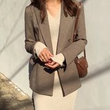 Double Breasted Office Ladies Plaid Blazer Long Loose Jacket Houndstooth Suit Coat Jacket Women blazers Female