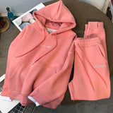 and winter new suit thickened plus velvet pullover hooded women's suit sports and leisure two-piece trousers and